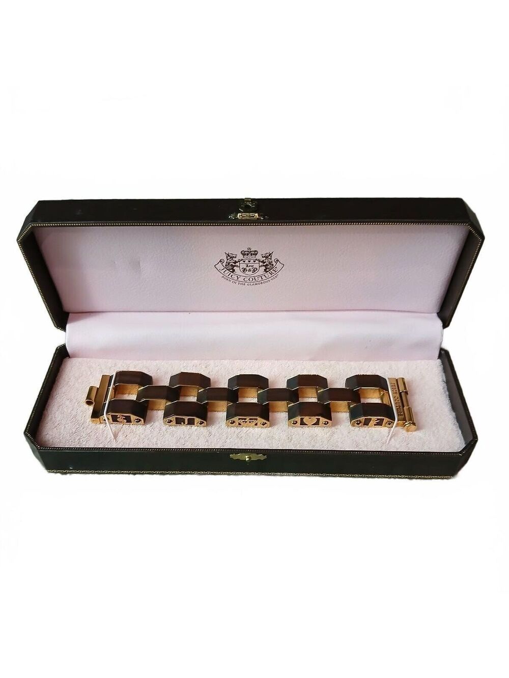 Vintage Juicy Couture Wood Gold Tone Link Bracelet Engraved Logo Y2K VERY RARE